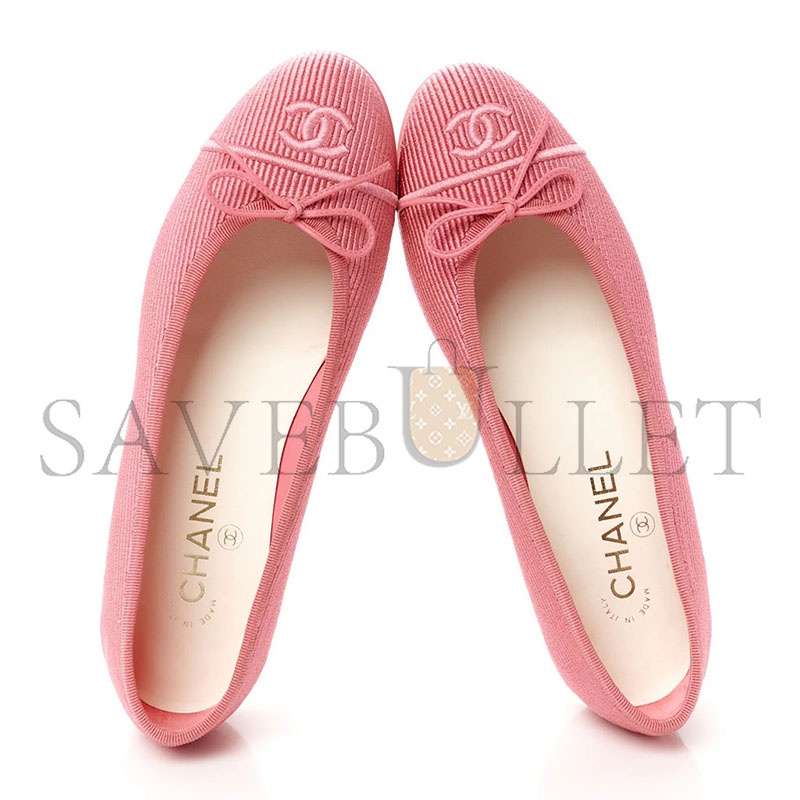 CHANEL EMBROIDERED FABRIC CAP TOE CC BALLERINA FLATS 